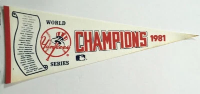 Banderín vintage de campeones de la Serie Mundial 1981 de los Yankees de Nueva York error de impresión Foto 1 de 4