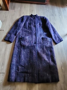 Vintage Paul Levy Mohair Blue Multi-Color Long Coat size Small/Medium - Picture 1 of 10