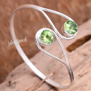 Faceted Peridot Green Gemstone 925 Sterling Silver Bangle Cuff New Collection - Picture 1 of 5