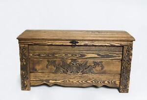 Wooden Vintage Blanket Trunk Box Coffee Table Chest Ottoman Furniture WFR1