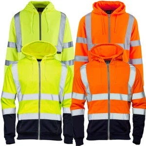 Hi Vis Viz 2 Tone Hooded Sweatshirt Hoodie Reflective Hoody Work Wear Top Jacket - Picture 1 of 8