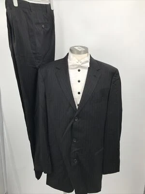 HUGO BOSS Men's Black Pinstripe 3 Button 100% Virgin Wool Jacket/Pants Suit 42L - Image 1 of 4