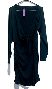 Ecavus Maternity Cross V-Neck Wrap Dress Long Sleeve Tie Nursing Bodycon Women L - Picture 1 of 9