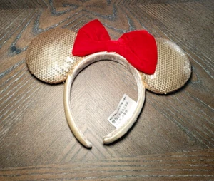 Disney Mickey Mouse Gold Sequins Red Bow Rare Minnie Ears Disney Parks Headband - Picture 1 of 4