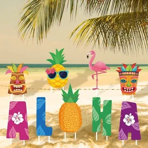 10 Pcs Aloha Yard Sign Summer Outdoor Lawn Yellow,Blue,Green,Purple - Picture 1 of 7