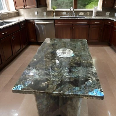 Impresionante mesa de comedor de piedra labradorita de 48"x24" cristal losa de cocina curativa Foto 1 de 4