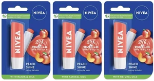 Nivea PEACH SHINE Lip Balm With 100% ORGANIC JOJOBA OIL - 3 x Pack - Picture 1 of 6