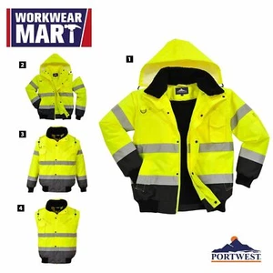 Portwest UC465 Hi-Vis Contrast Reflective Safety Work Fur Lined Bomber Jacket - Picture 1 of 10
