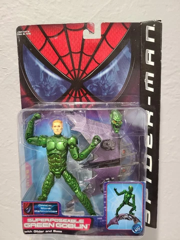 Spider-Man Super Poseable Green Goblin Action Figure w/ Glider 2001 ToyBiz *Rare Cover