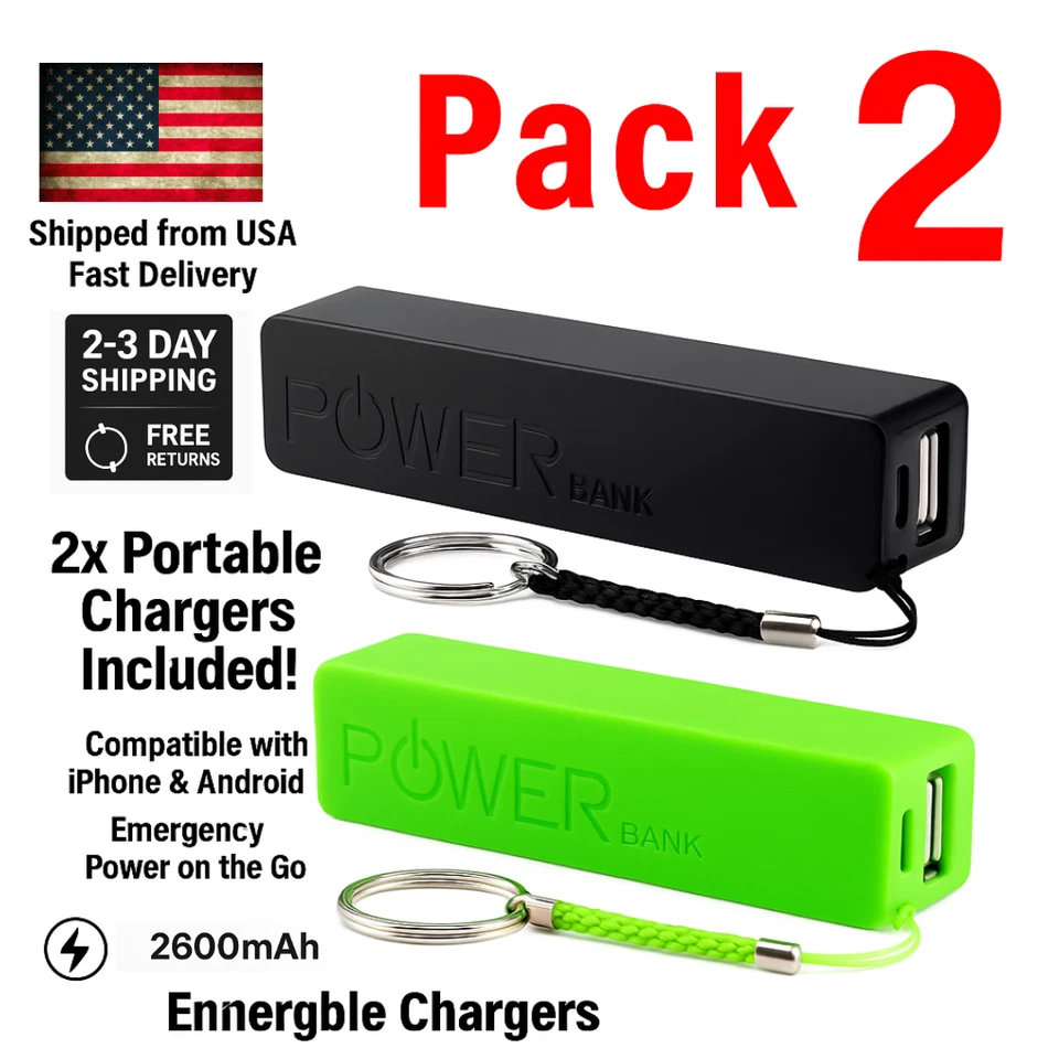 2 Pack Cargador Power Bank Portatil Para Celular Smart Phone Bateria Externa - Image 1 of 4