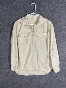 Jane & Delancey Ivory/ Soft Yellow Snap Button Down Adjustable Sleeve Top Size S - Picture 1 of 9