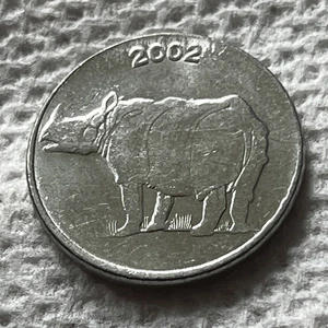2002 India Coin 25 paise Rhinoceros Animal Wildlife - Picture 1 of 2