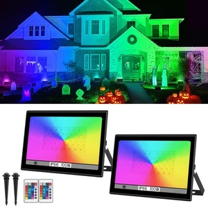 RGB Led Flood Light 100W,Outdoor Flood Light 1000W Equivalent 10000Lm Christm... - Picture 1 of 7