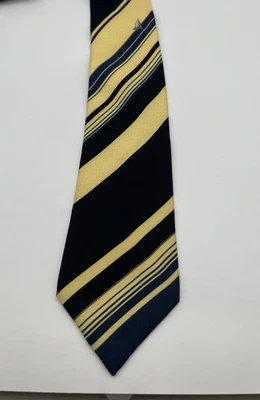 Gravata de seda tema náutico vintage esculpida Paris listras azuis amarelas França 3,2x55” - Imagem 1 de 4