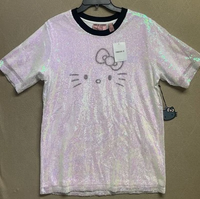NWT Hello Kitty 50th Anniversary FOREVER 21 Sequin Graphic Tee Top Short Sleeve - Image 1 of 4