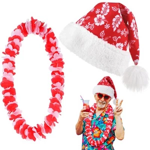 Juego de decoración Navidad en julio incluye sombrero tropical de Papá Noel hawaiano Leis fo... - Imagen 1 de 6