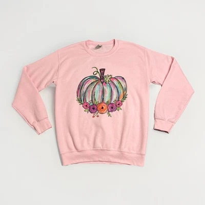 Gildan Womens Pumpkin Graphic Crewneck Sweatshirt Light Pink Womens Size S - Image 1 of 4