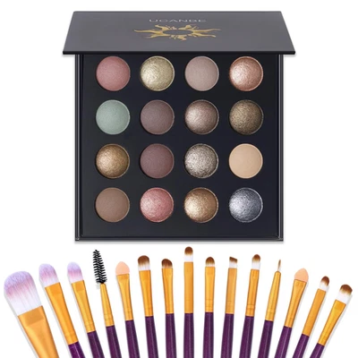 UCANBE 16 Color Baked Eyeshadow Palette with 15PCS Brushes Makeup Set,Matte&Shim - Image 1 of 4