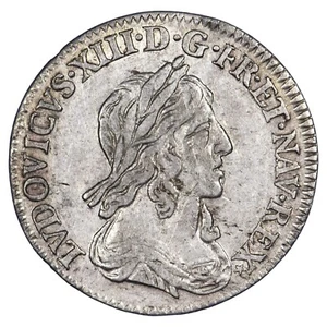 France Louis XIII 1/12 douzième écu 1643 A Argent 2e poinçon rose TTB Paris - Imagen 1 de 2
