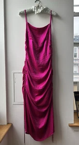 Finders Keepers Ruched Satin Yasmine Midi Dress Fuchsia Size 6/M - Picture 1 of 17