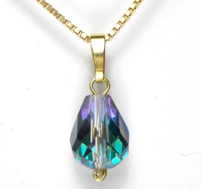 Rheinkiesel Anhänger Tropfen Mystik Topas farbig Gold Double Walzgold (20-D - Bild 1 von 4