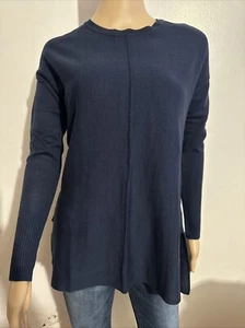 VAN HEUSEN XXS NAVY BLUE CREW NECK RIBBED TRIM LONG SLEEVE SWEATER Women's NEW! - Picture 1 of 11