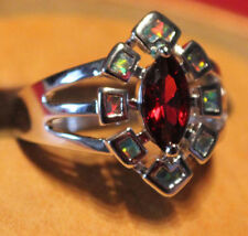 fire opal topaz ring gems silver jewelry Sz 6 6.5 7.5 8 8.2 cocktail engagement 
