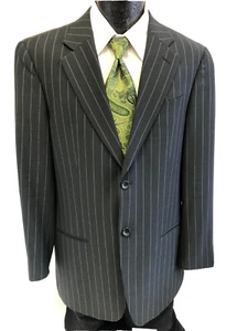 Giorgio Armani Collezioni Black Sport Coat CHALK STRIPE Jacket Wool Blazer 40 L - Picture 1 of 8