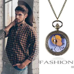 Retro Antique Halloween Skull Case Quartz Pocket Watch Pendant Chain Necklace - Picture 1 of 8