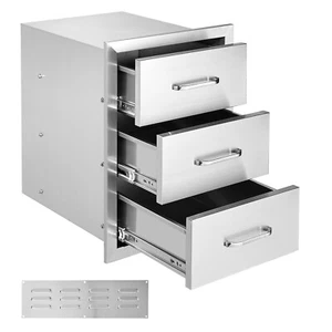 16WX22H Outdoor Kitchen Drawer BBQ Island Stainless Steel Triple Drawer - Picture 1 of 12