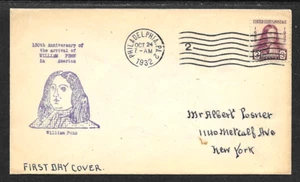 724 3c Stamp (1932) THE WILLIAM PENN FDC BY GORDON CAMPBELL - PLANTY 724 - 41 - Picture 1 of 1