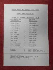 PRESTON NORTH END v PORT VALE | 1988/1989 | RESERVAS | 13 SEP 1988 | UK FREEPOST - Imagen 1 de 2
