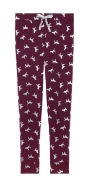 NWT VICTORIA'S SECRET RUBY BURGUNDY SILVER DOG COZY WAFFLE SLEEP PANTS PAJAMAS - Image 1 of 4