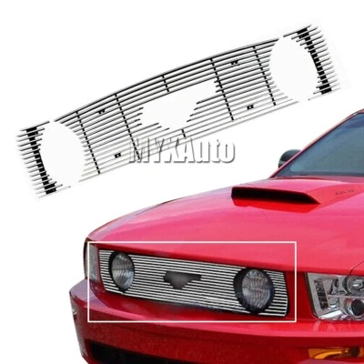 Fits 2005-2009 Ford Mustang GT V8 W/Logo Show Chrome Upper Billet Grille Insert - Image 1 of 4