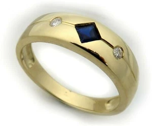 Anello da donna zaffiro con diamante 0,04 carati vero oro 750 oro giallo 18 carati brillante nuovo - Foto 1 di 6