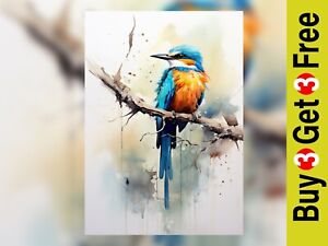 Graceful Kingfisher - Watercolor Bird Painting Print 5"x7"