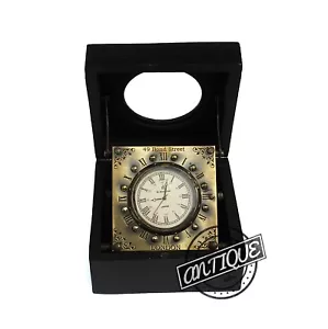 VINTAGE ERA SHELF DESK CLOCK CLASSIC STEAMPUNK GIFT WOODEN SQUARE C - Picture 1 of 6