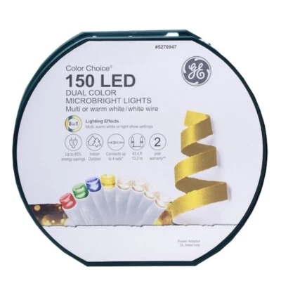 GE 150 ct Dual Color Microbright LED Multicolor White 43ft Holiday 8-in-1 Lights - Image 1 of 4