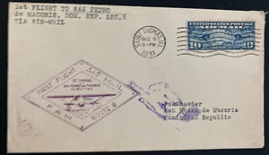 1931 Saint Thomas VI Usa First Flight Airmail cover FFC to Dominican Republic - Picture 1 of 2