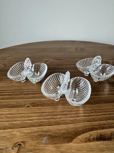 VINTAGE Japan Clear Glass OPEN SEA SHELL SHAPED Double Salt Cellar Set of 3 - Picture 1 of 6
