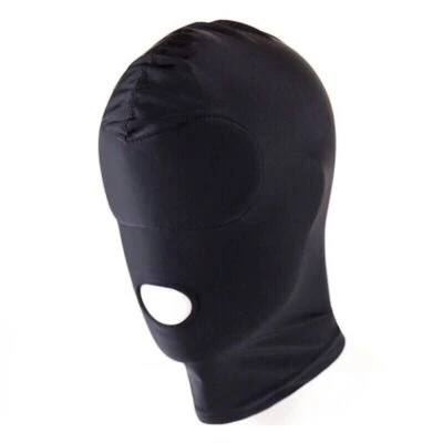 Black Spandex Full Hood Face Head Cover Role Play Sexy Unisex Mask Slave Costume - Image 1 of 4