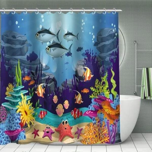 Ocean Shower Curtain Under The Sea Shower Curtain Blue Ocean Fish Shower Curt... - Picture 1 of 9