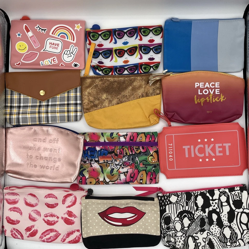 Ipsy Bags Lot of 12 Cosmetic Glam Makeup Bags Beauty Pouches Zippered Multicolor - Image 1 of 1