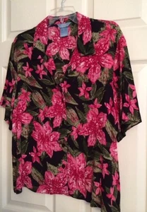 Napa Valley Women's Floral Shirt Top Blouse Fuchsia Pink Green Black White PXL - Picture 1 of 5