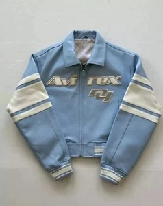 NEW Women's Avirex Cropped Carolina Blue Leather Jacket NWT - Picture 1 of 3