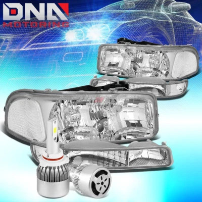 FARO CARCASA CROMADA + LUZ TRANSPARENTE + LED BLANCO 9006 HID + VENTILADOR AJUSTE 99-06 GMC SIERRA Foto 1 de 4