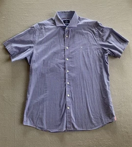 Camicia uomo Hackett London slim fit blu a quadri manica corta XL cotone - Foto 1 di 16