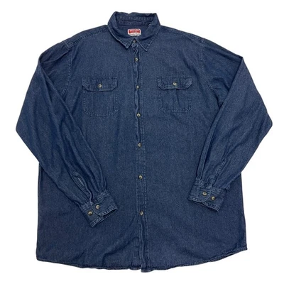 Wrangler Denim Shirt Blue Mens XL Long Sleeve 100% Cotton Button Up - Image 1 of 4