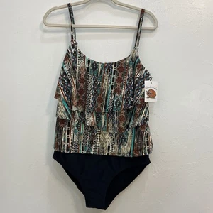Island Pearls Women One Piece Swim Suit Size 12 Aztec Tummy Control - Picture 1 of 9