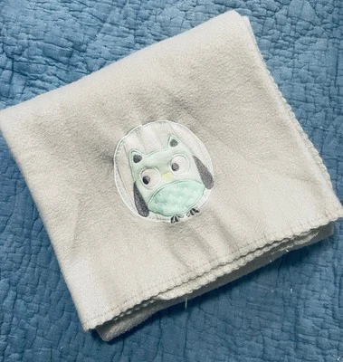 Manta de recepción de bebé polar búho blanco verde azulado gris menta ¡tan suave! Foto 1 de 4
